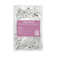 Unser Kaffee "APAS Decaf" Vorderansicht mit Label