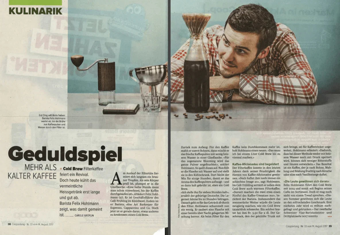 Cold Brew Geduldspield mit Felix Hohlmann in der coop-Zeitung